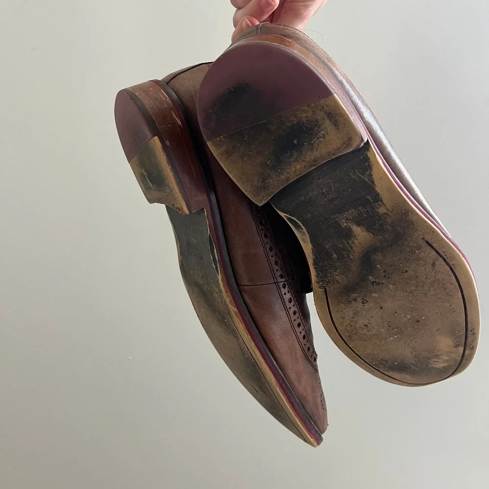 Johnston & Murphy Mens sz‎ 10.5 Brown Leather Wingtip Brogue Oxford Shoes Office
